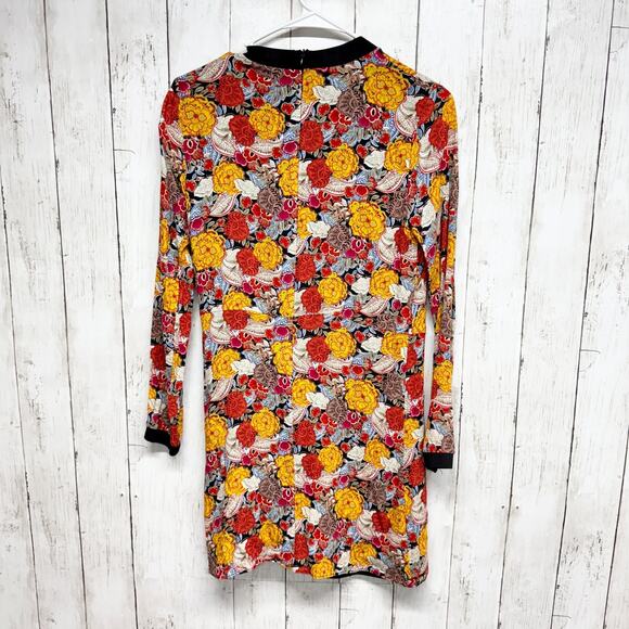 Zara Trafaluc Dress Women Size Medium Multicolor Floral Pleated Long Sleeve Mini - Picture 5 of 5